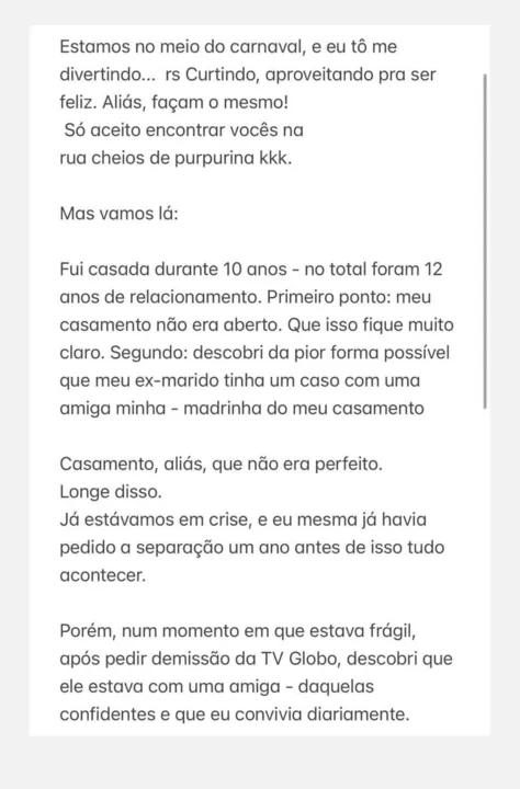 Jornalista da Globo revela traição do marido com repórter amiga