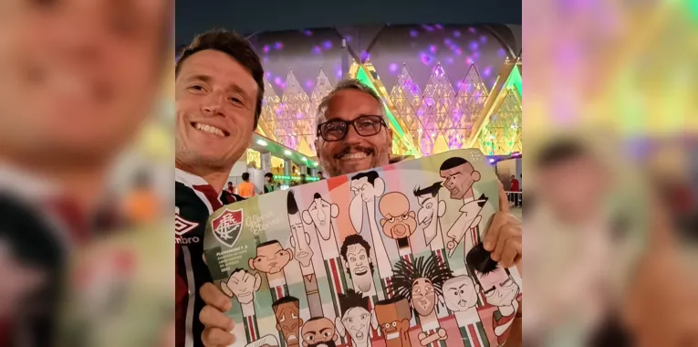 Cartunista e irmão conheceram o elenco do Fluiminense na Arábia Saudita