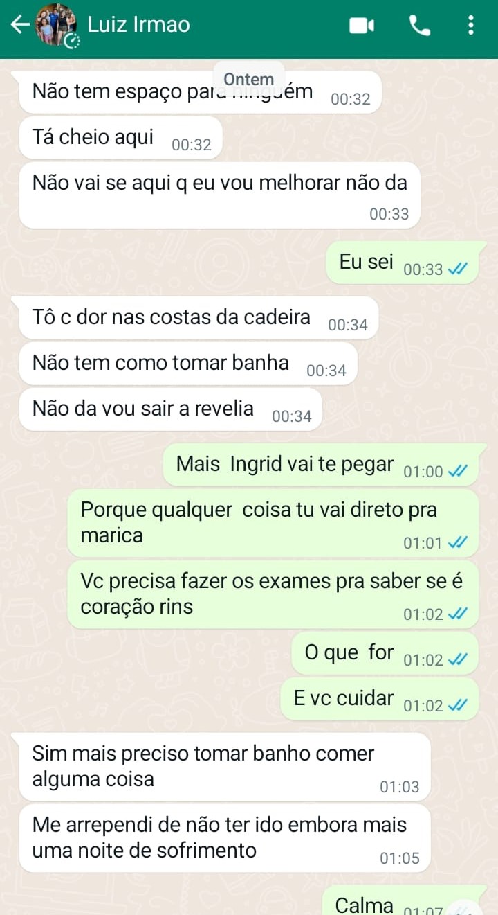 Mensagens trocadas entre Luiz Claudio e a irmã