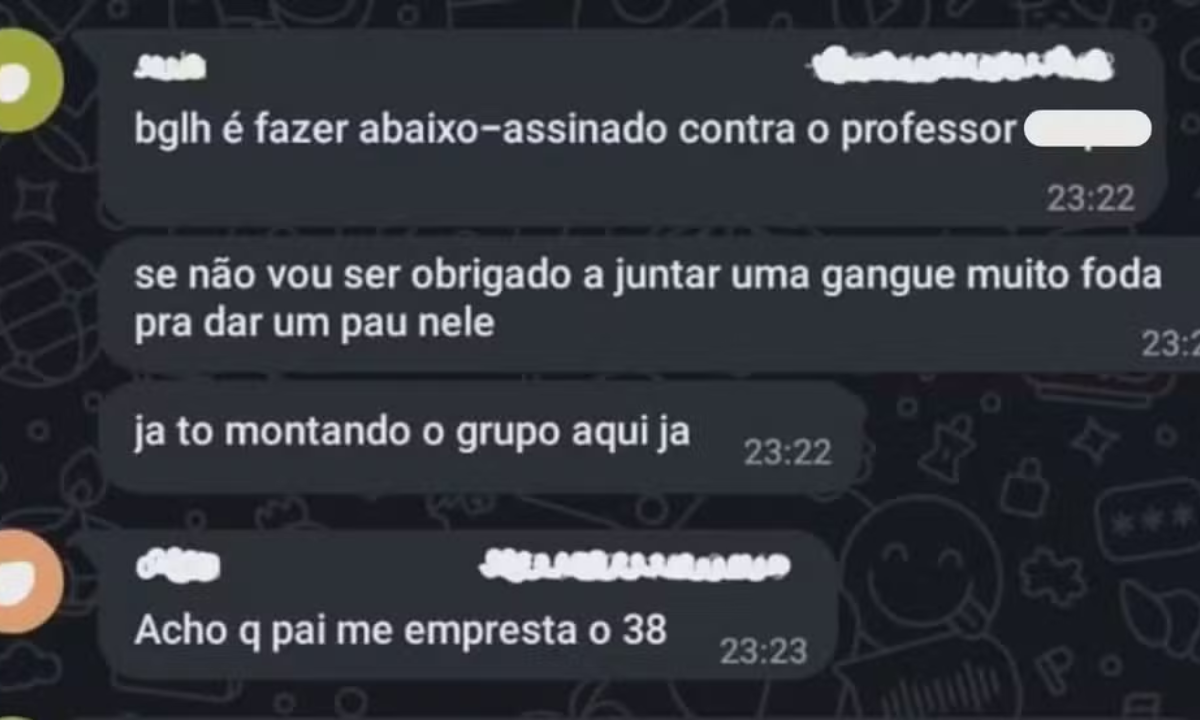 Professor denuncia ameaça de morte feita por alunos