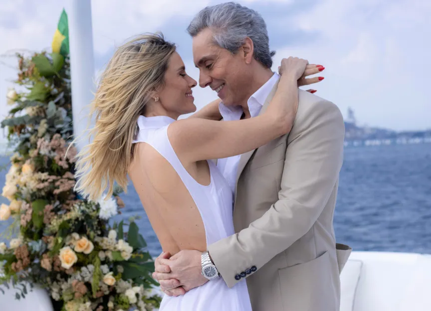 Leila e Marco Aurélio celebram união em alto-mar; veja fotos