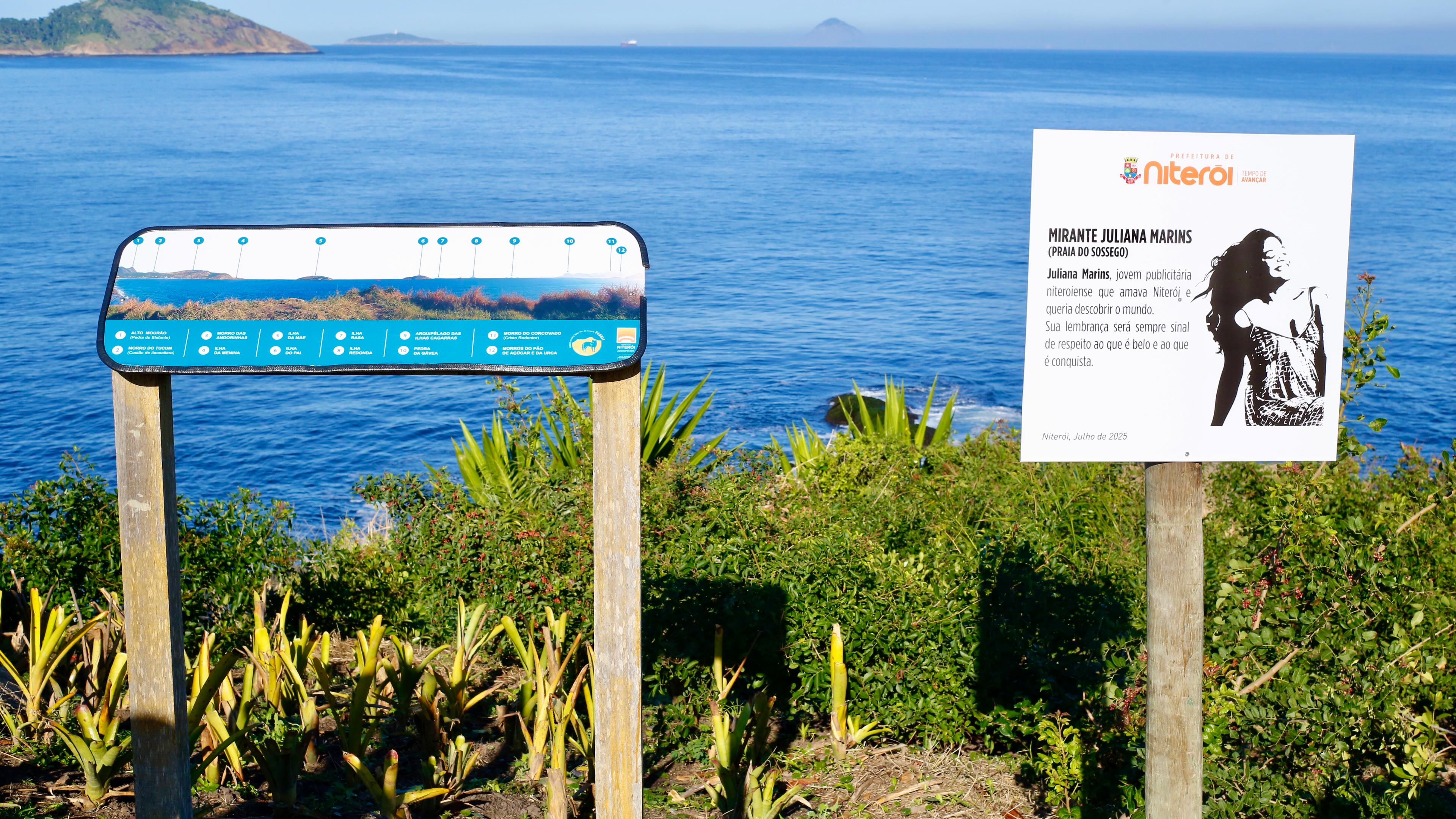 Placa de Juliana Marins na trilha da Praia do Sossego
