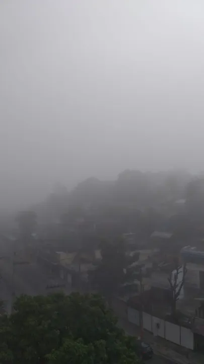 A paisagem modificada pela neblina que atingiu a manhã deste domingo