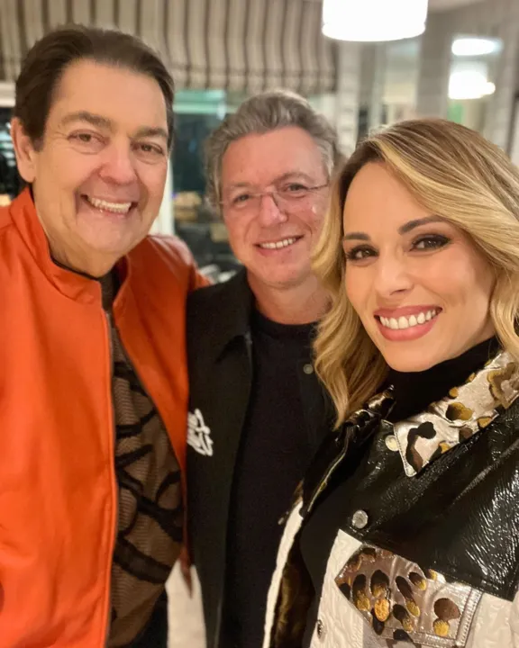 Faustão com o colega Boninho e Ana Furtado