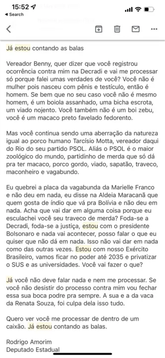 Vereadora de Niterói diz ter sido ameaçada por e-mail de deputado