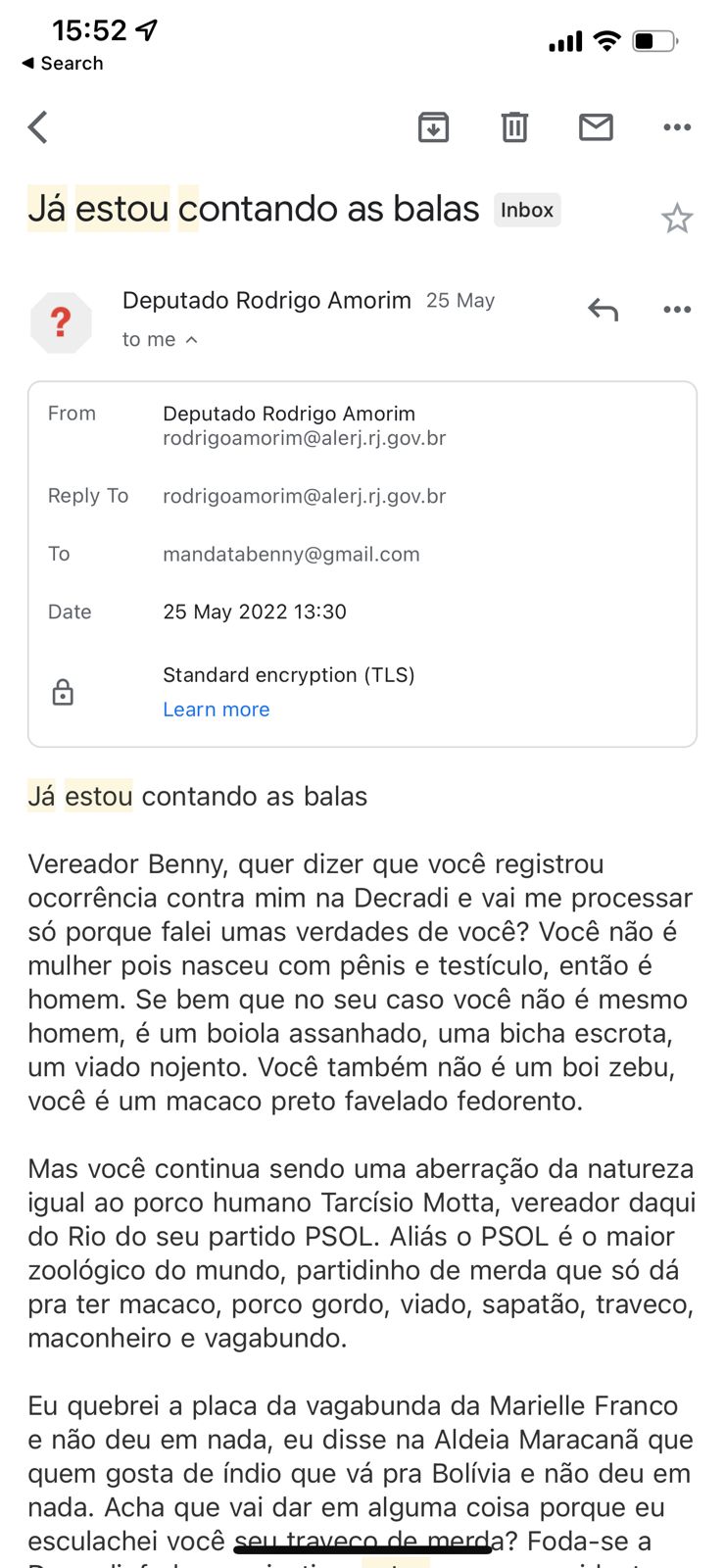 Vereadora de Niterói diz ter sido ameaçada por e-mail de deputado