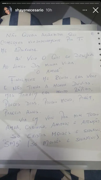 Wilson se declara para Shayene em carta de 2014