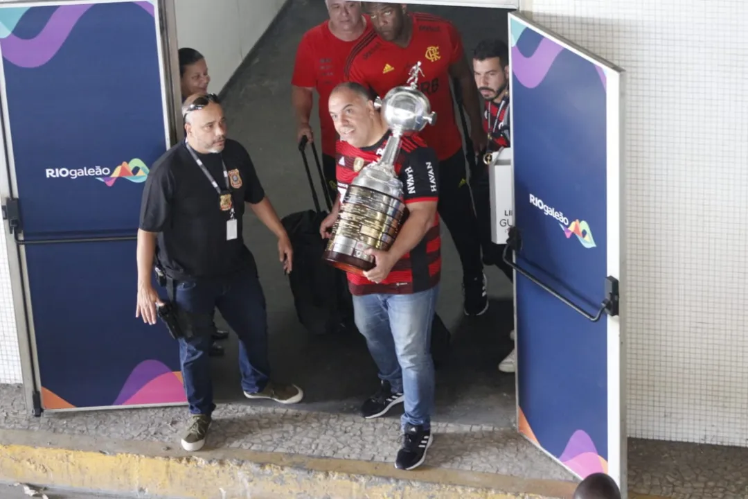 Jogadores chegam com a taça no Rio