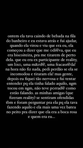 Stories de Gabi Prado explicando a treta