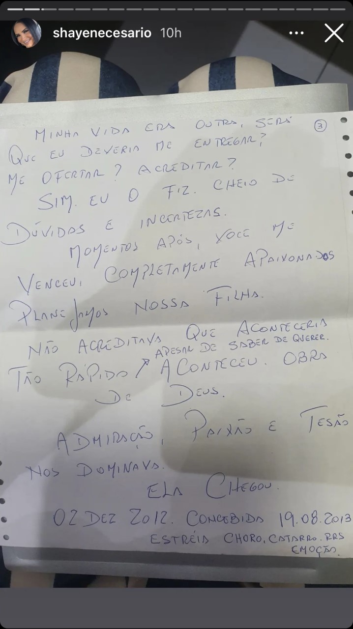 Wilson se declara para Shayene em carta de 2014