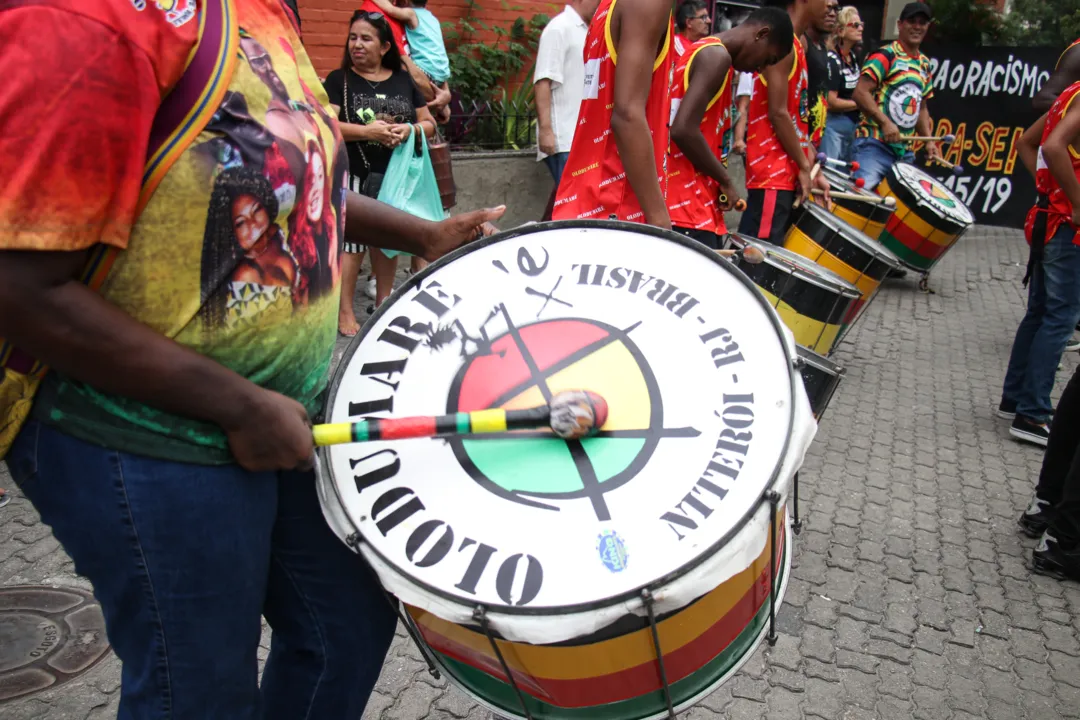 A banda Olodum Mirim também participou do ato 