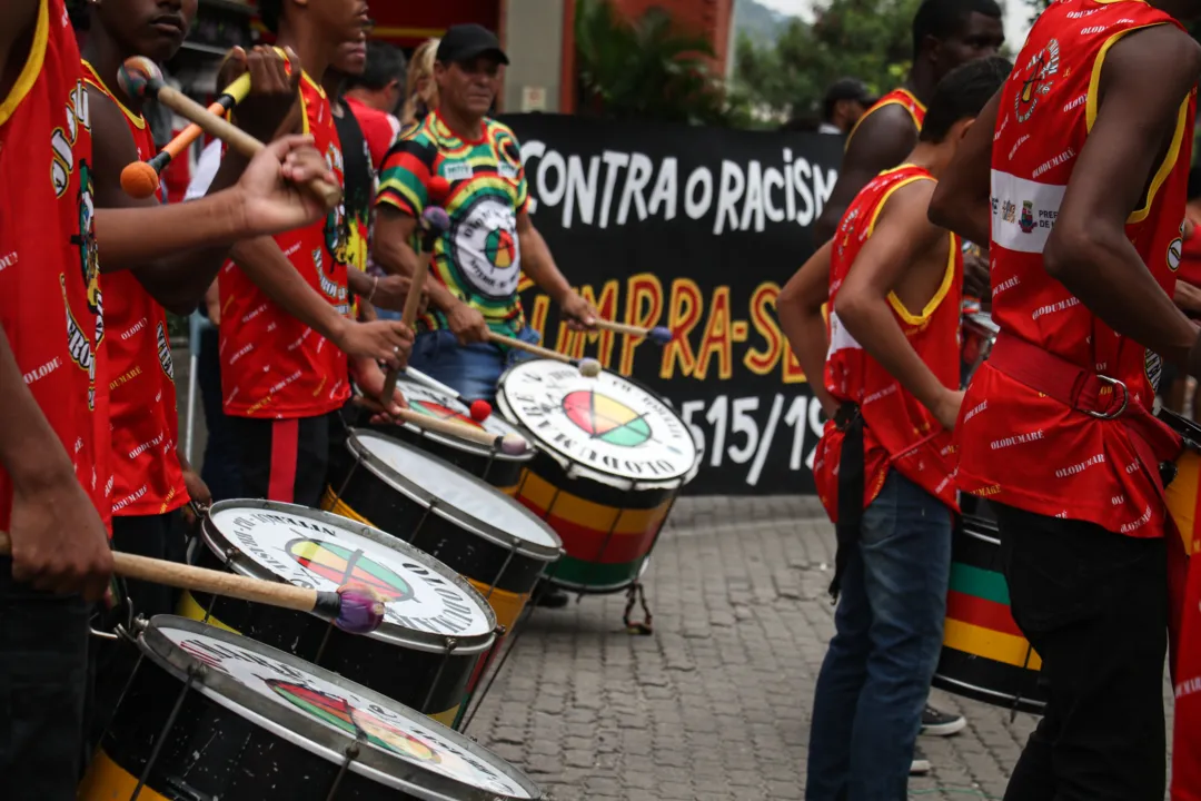 A banda Olodum Mirim também participou do ato 