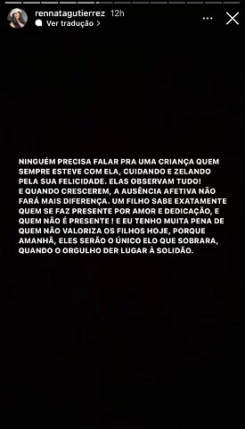 Stories de Renata Gutierrez sobre a ausência de Xamã na vida da filha deles