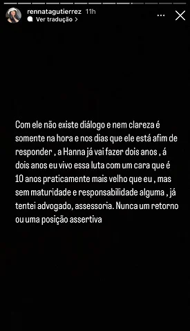 Stories de Renata Gutierrez sobre a ausência de Xamã na vida da filha deles