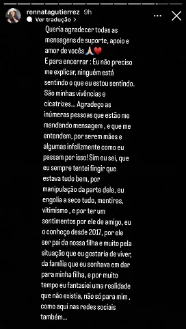 Stories de Renata Gutierrez sobre a ausência de Xamã na vida da filha deles