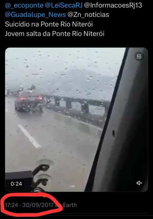 Vídeo de homem se jogando da Ponte Rio-Niterói é antigo