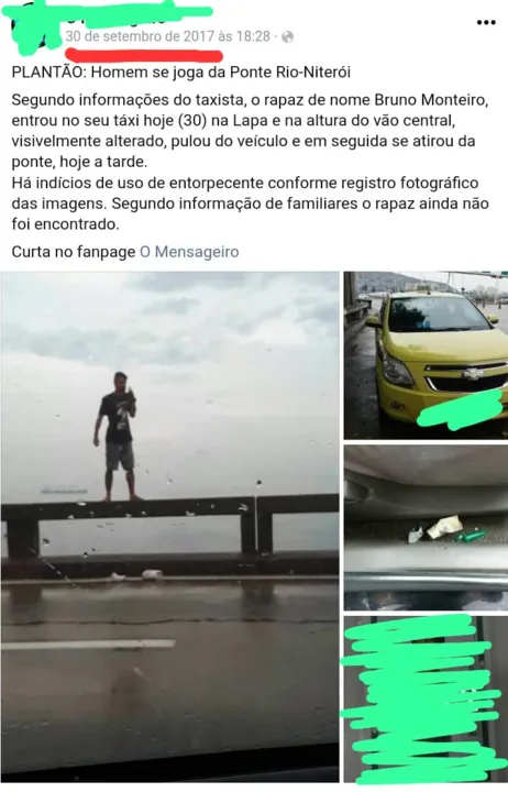 Vídeo de homem se jogando da Ponte Rio-Niterói é antigo