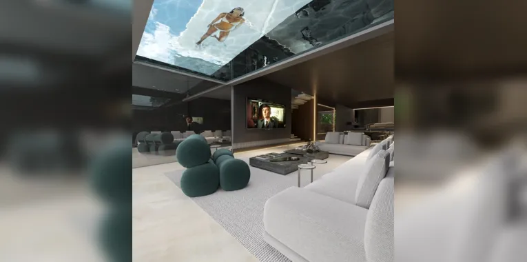 Sala da mansão tem piscina no teto