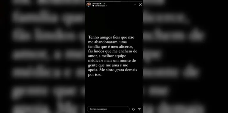 Cantora publicou decisão pelos stories do Instagram