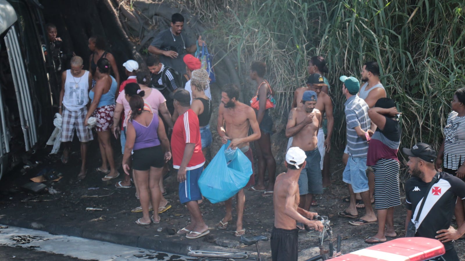 Moradores pegam carga de galinhas de caminhão que tombou na via 