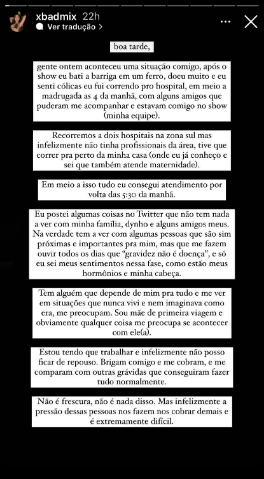 Grávida, Mirella bate a barriga após show e corre para hospital