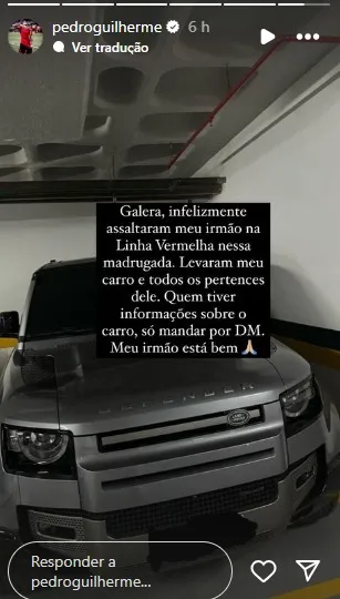 jogador Pedro Guilherme, teve seu carro roubado