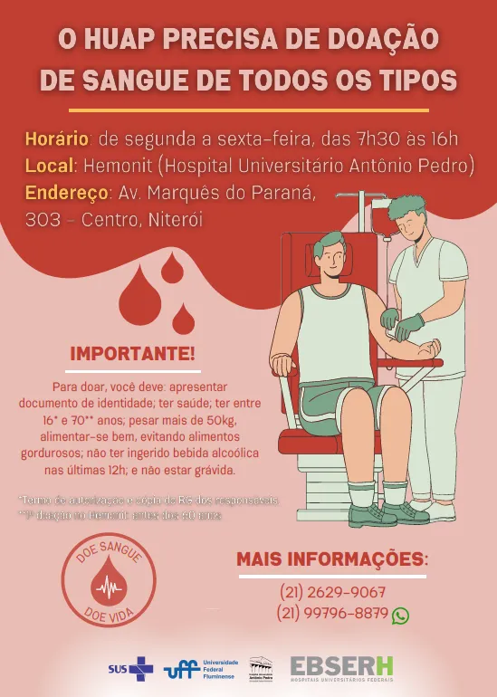 Cartaz com informações para quem quiser doar sangue no HUAP