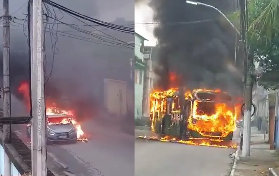 Veículos incendiados bloquearam as ruas