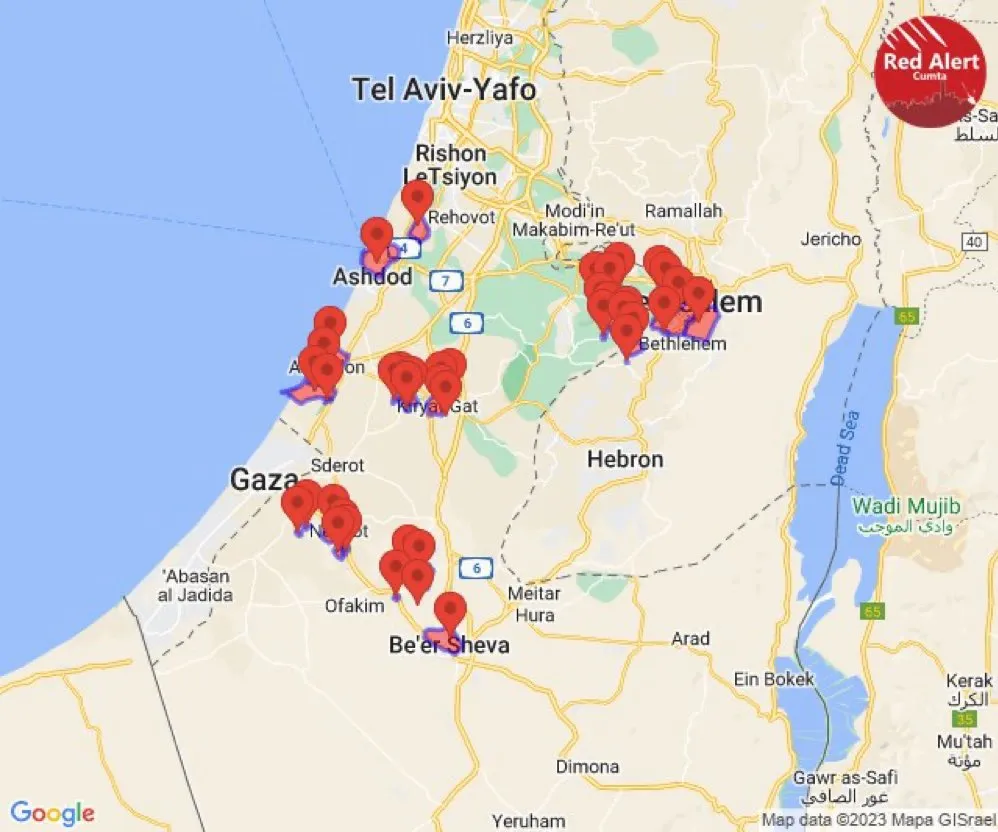 Áreas bombardeadas em Israel