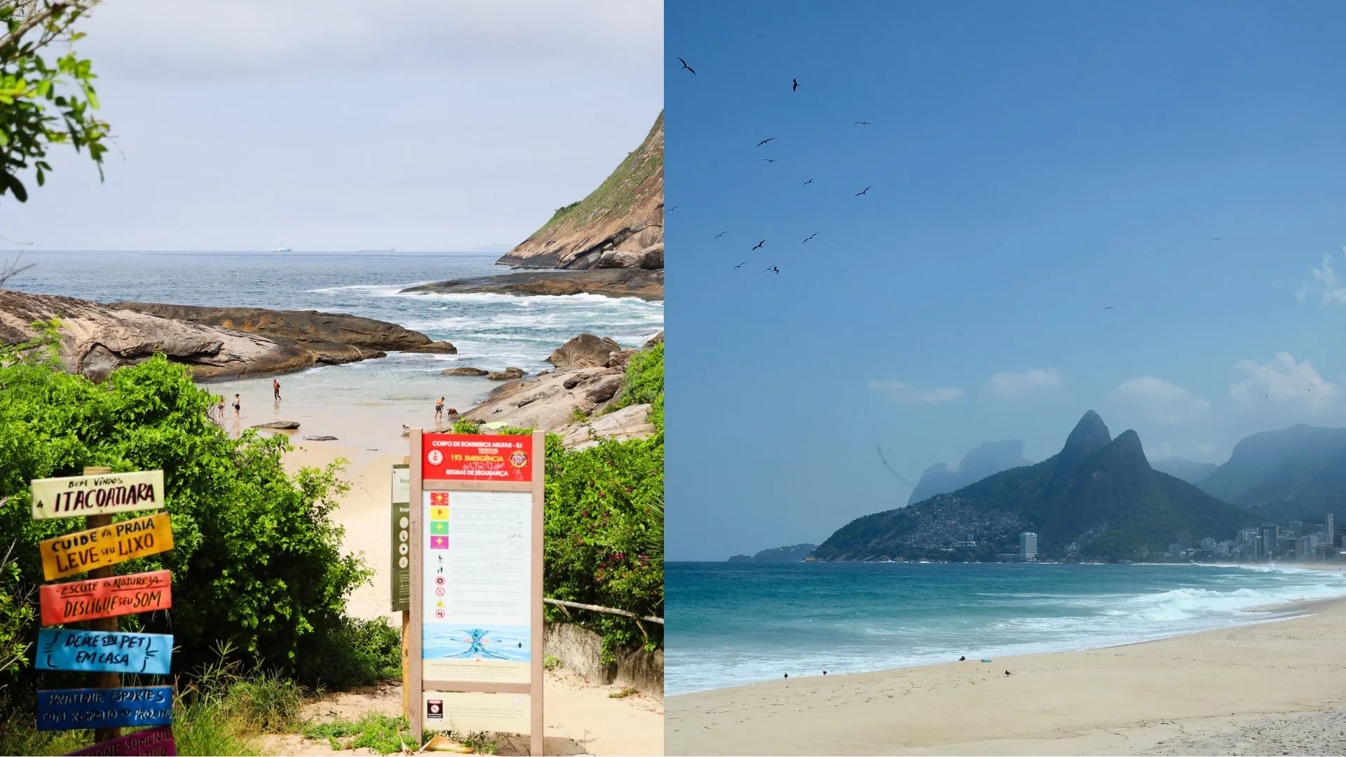 Praia de Itacoatiara (à esquerda) e Praia de Ipanema (à direita)