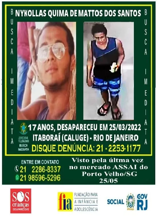 Última vez que Nikollas foi visto estava em um mercado no Porto Velho