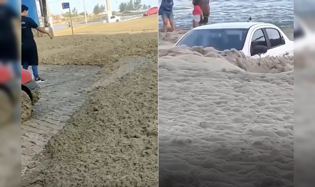 Carros se arriscaram ao passar pela camada de espuma