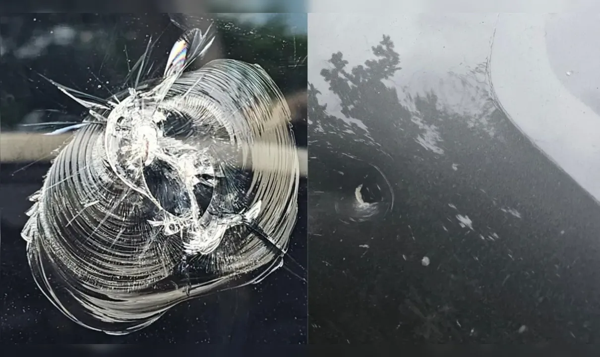 Giselle divulgou imagens que mostram marcas de tiro no veículo blindado