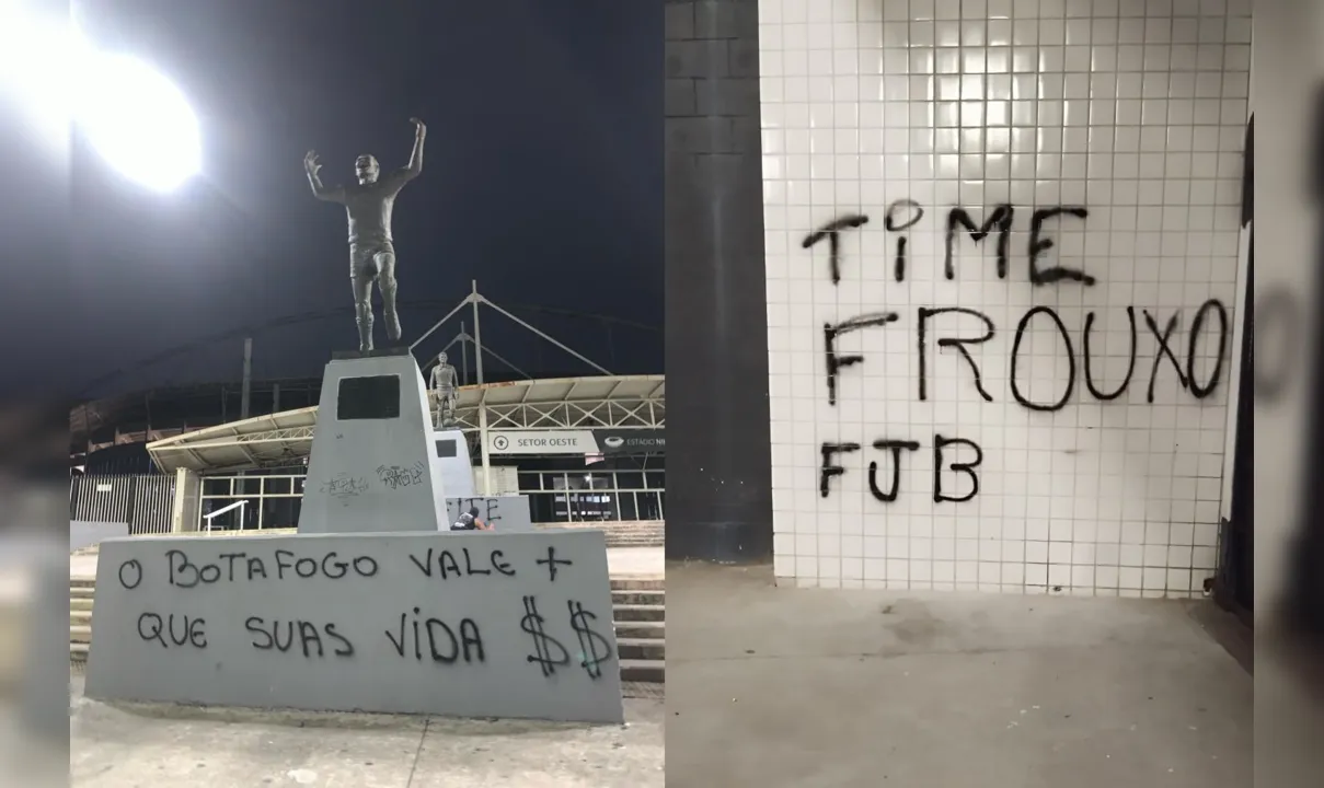 Setor Oeste do Estádio Nilton Santos foi pichado em forma de protesto dos torcedores do Botafogo