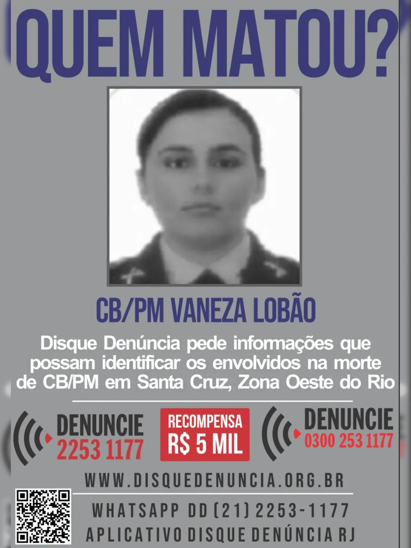 Disque Denúncia divulga cartaz pedindo informações sobre morte de policial