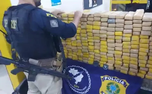 Foram encontrados diversos fardos de maconha dentro do carro, totalizando 350 kg da droga