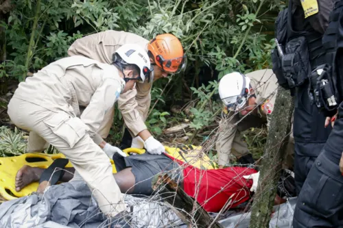 Uma equipe do Corpo de Bombeiros esteve no local e socorreu o criminoso