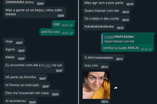 Mensagens enviadas pela professora a uma aluna