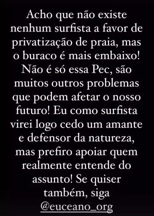 Declaração de Pedro nos stories do Instagram.