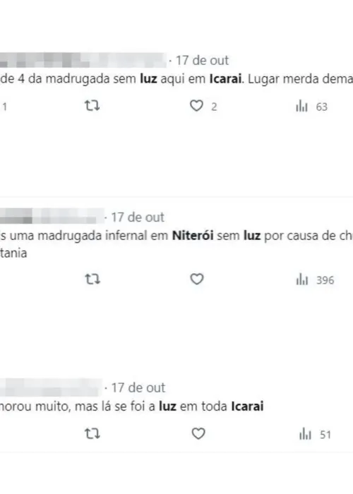 Reclamações feitas por moradores na rede social X (antigo Twitter)