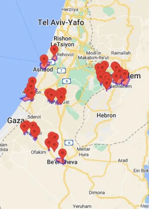 Áreas bombardeadas em Israel