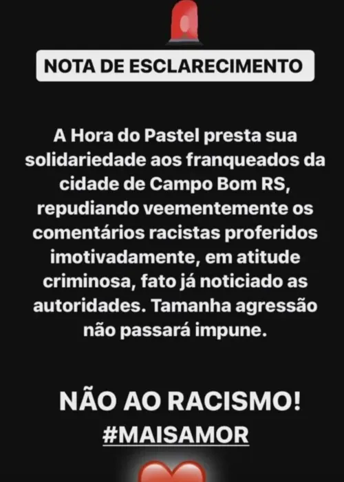 Pastelaria postou uma nota em suas redes sociais