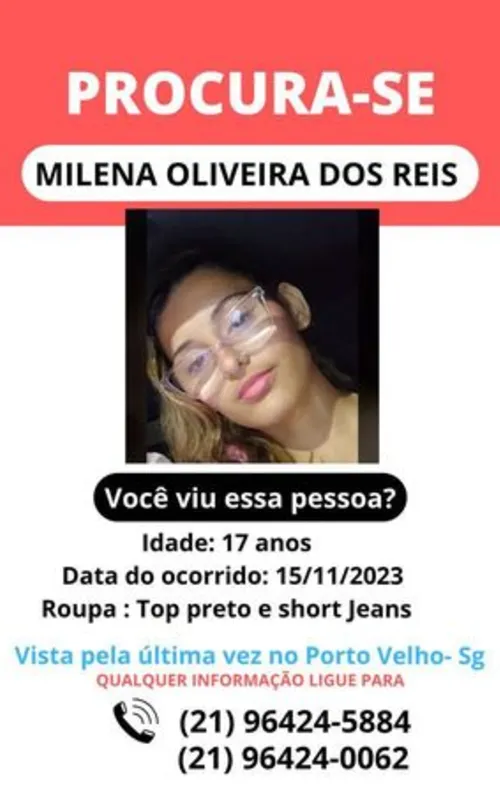 Milena desapareceu após fugir de casa
