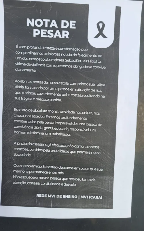 Escola emitiu um comunicado
