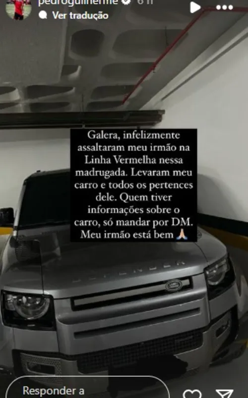 jogador Pedro Guilherme, teve seu carro roubado