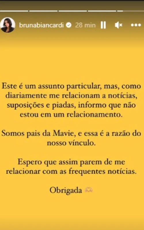 Bruna Biancardi escreveu um comunicado em seu Instagram