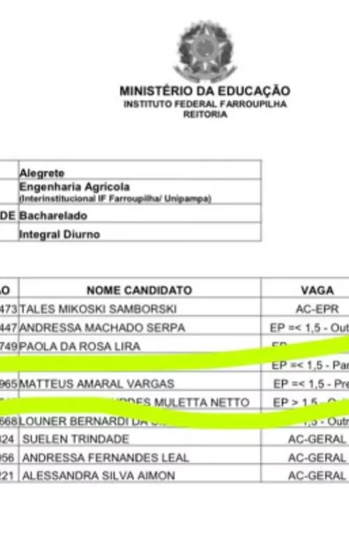 Declaração de cotas do IFFar