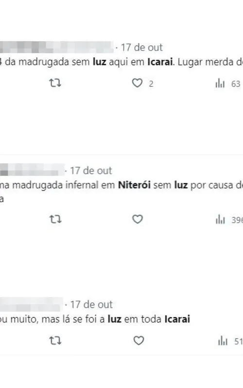 Reclamações feitas por moradores na rede social X (antigo Twitter)