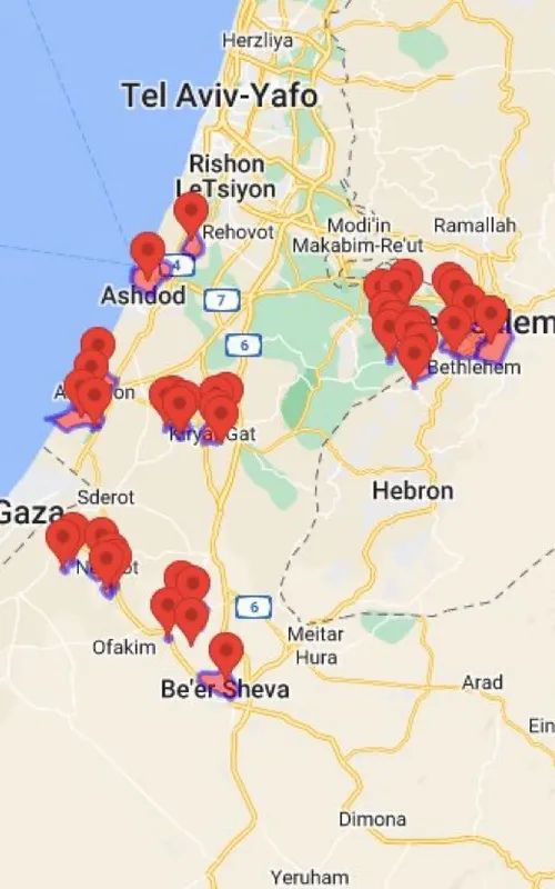 Áreas bombardeadas em Israel