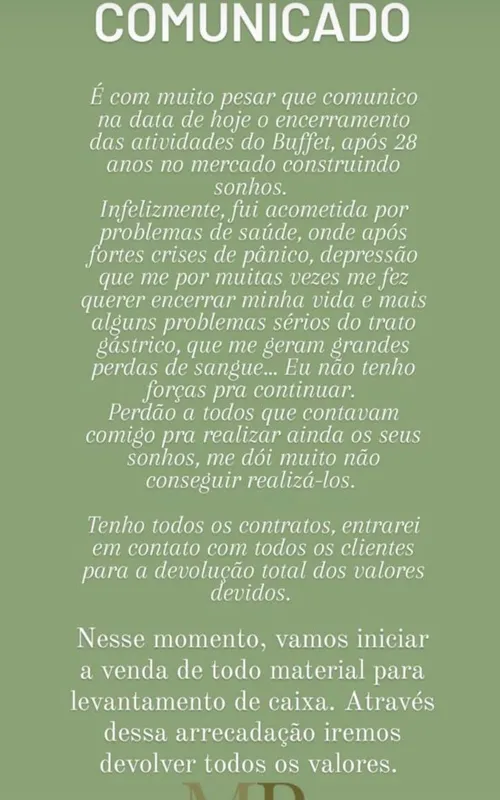 Comunicado enviado pela empresa no último domingo (30)